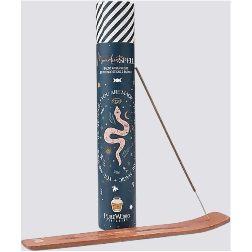 Incenso Ambra e Oud con Porta Incenso in Legno – 15 Bastoncini