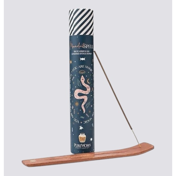 Incenso Ambra e Oud con Porta Incenso in Legno - 15 Bastoncini