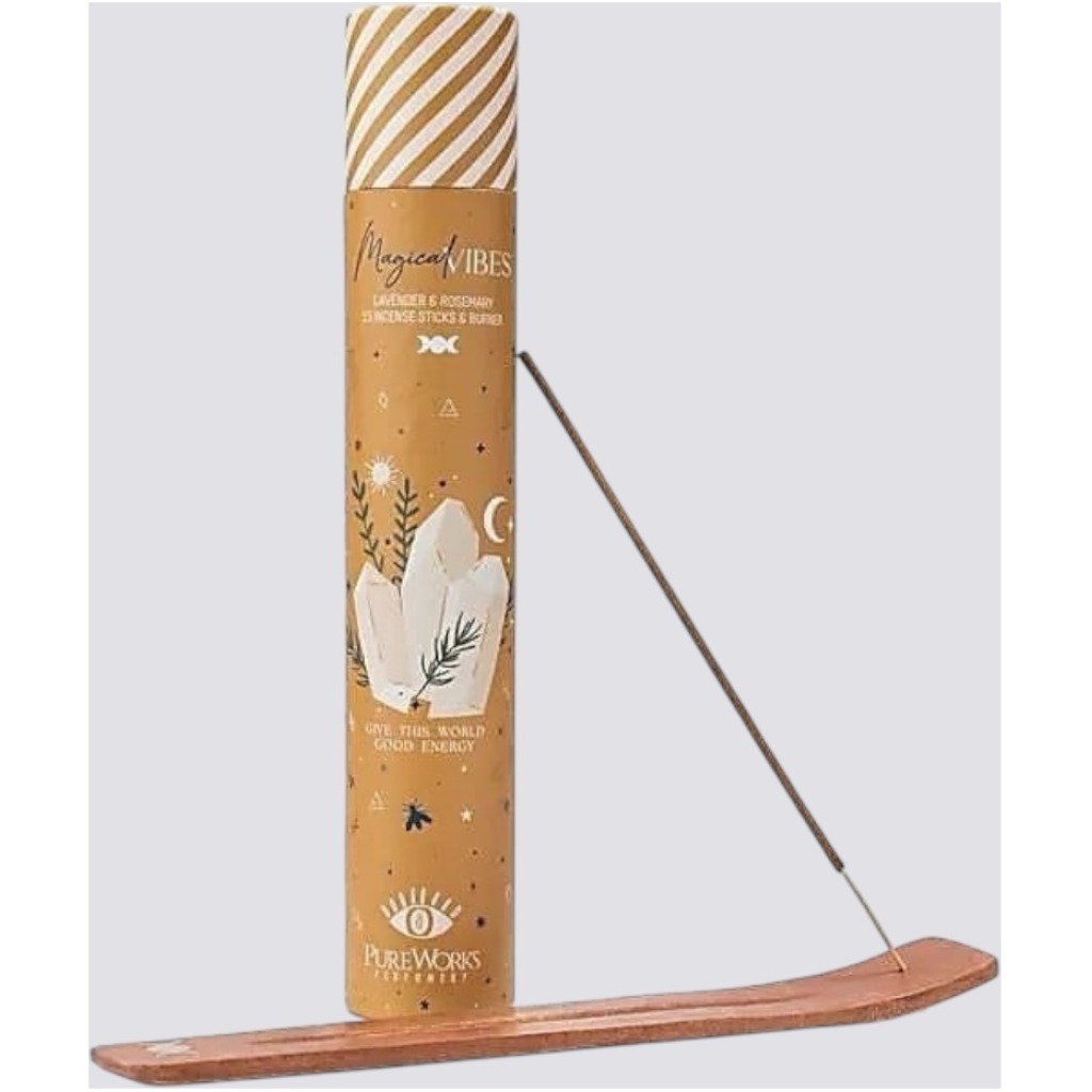 Incenso Lavanda e Rosmarino con Porta Incenso in Legno – 15 Bastoncini