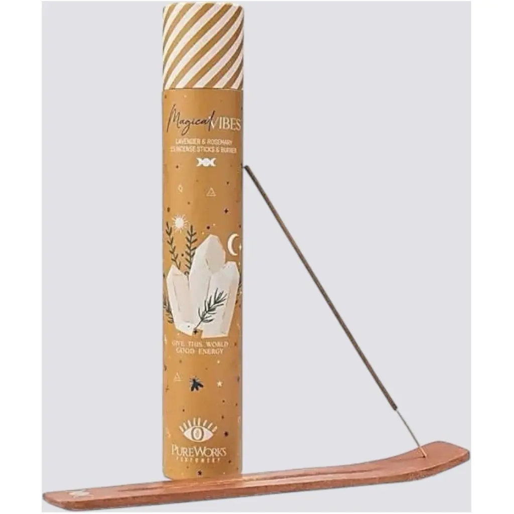 Incenso Lavanda e Rosmarino con Porta Incenso in Legno – 15 Bastoncini
