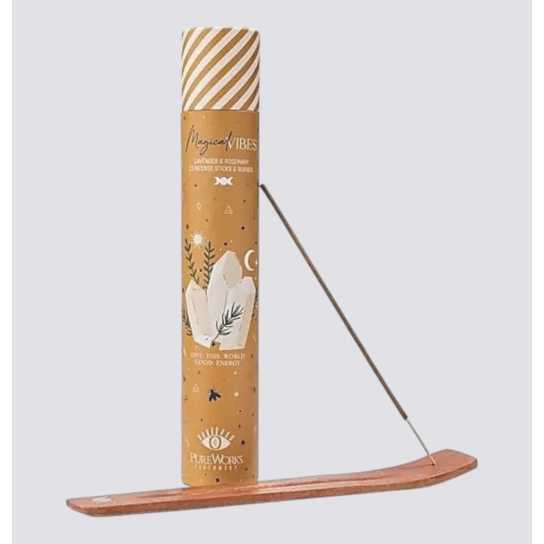 Incenso Lavanda e Rosmarino con Porta Incenso in Legno - 15 Bastoncini