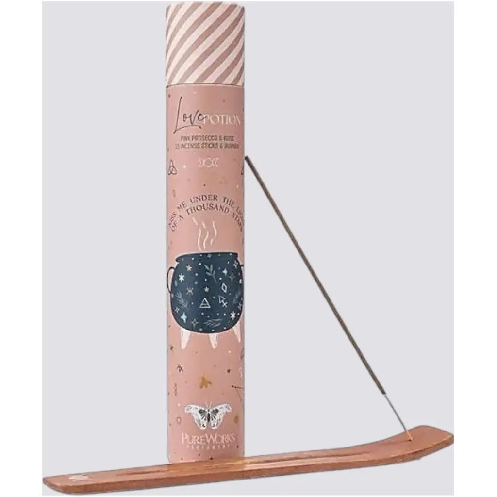 Incenso Prosecco e Rosa con Porta Incenso in Legno – 15 Bastoncini