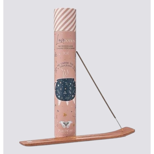 Incenso Prosecco e Rosa con Porta Incenso in Legno - 15 Bastoncini