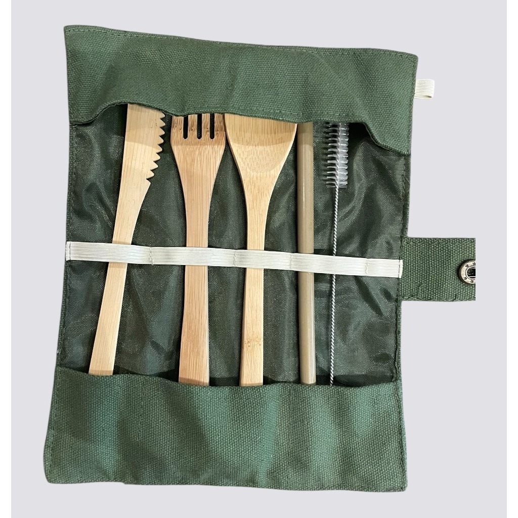 Set PICNIC posate e cannuccia riutilizzabili in bambù