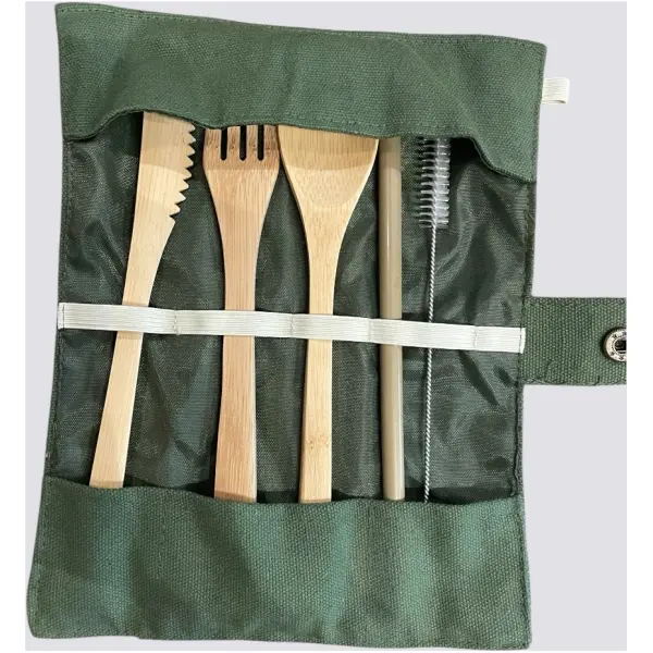 Set PICNIC posate e cannuccia riutilizzabili in bambù