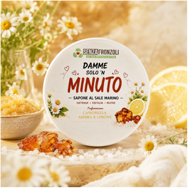 DAMME SOLO ’N MINUTO – SAPONE SCRUB AL SALE MARINO, CAMOMILLA, AMBRA E LIMONE 200 ML