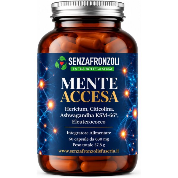 Mente Accesa – Citicolina 250 mg, Hericium, Ashwagandha KSM-66® ed Eleuterococco – 60 capsule